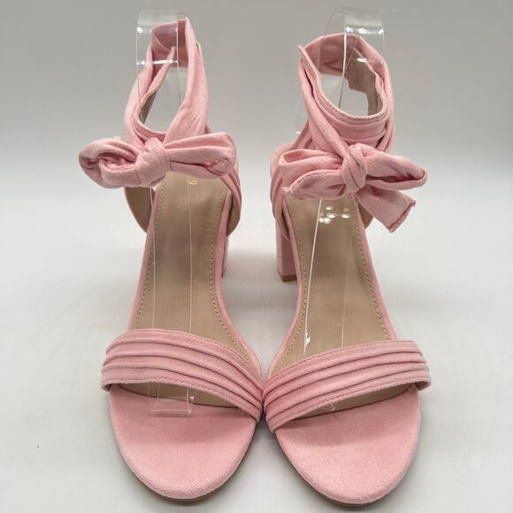 Allegra K Sandals Womens 9 Pink‎ Block Heel Ankle Tie Soft Suede Open Toe NEW - Picture 4 of 11